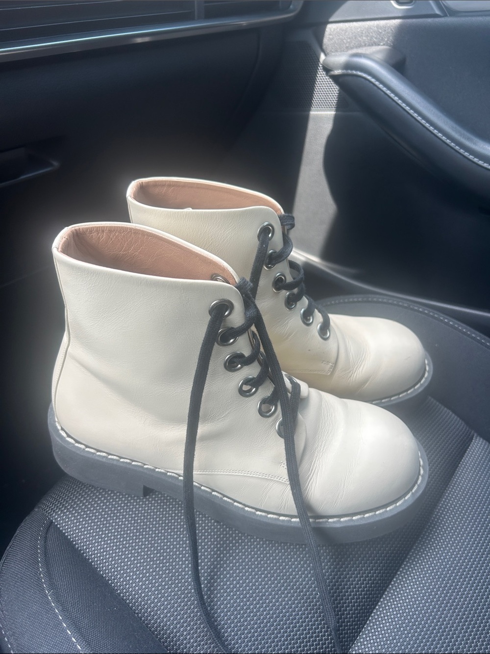 Marni Cream Lace-Up Combat Boots